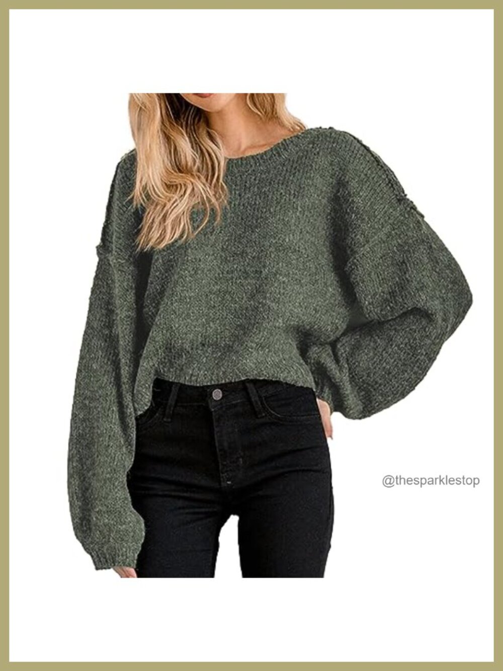 Womens Oversized Cropped Sweater Batwing Long Sleeve Crewneck Pullover